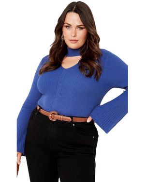 Avenue Plus Size Zoe Ribbed Knit Sweater - Blue