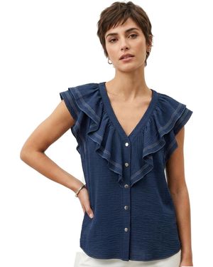 Joie Ruffle Sleeve V-neck Woven Top - Blue