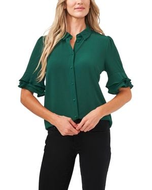 Cece Button-front Ruffled 3/4-sleeve Blouse - Green