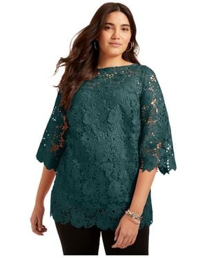 June + Vie June + Vie June + Vie Allover Lace Top - Green
