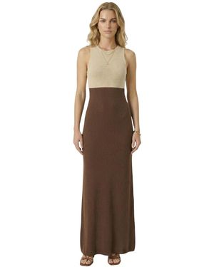 Modenaire Two-tone Sleeveless Knit Contoured Waist Dress - Brown
