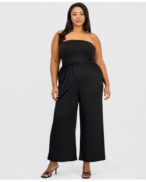Derek Heart Trendy Plus Size Strapless Ruched Jumpsuit - Black