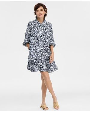 Charter Club Petite 3/4-sleeve Mini Shirt Dress - Blue