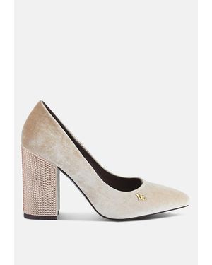 Rag & Co Cyber-girl Rhinestone Block Heeled Pumps - White