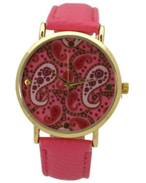 Olivia Pratt Paisley Face Leather Strap Watch - Red