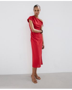 Mango Side Ruched Asymmetric Dress - Red