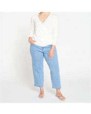 UNIVERSAL STANDARD Plus Size Liquid Jersey Two-way Long Sleeve Cross Top - Blue