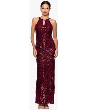 B & A by Betsy and Adam Petite Halter Neck Sequin Dress - Red