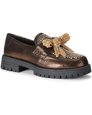 Kurt Geiger Bow Crystal Lug-sole Leather Loafers - Brown