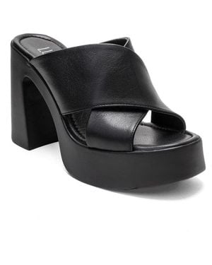 Forever & Always Shoes Essenza Leather Platform Block Heel Sandal - Black