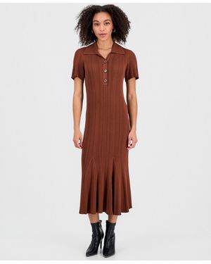 Julia Jordan Rib-knit Short-sleeve Midi Sweater Dress - Brown