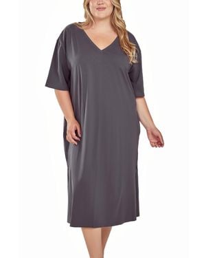 iCollection Plus Size Soft Knit Short Sleeve Nightgown Dress - Gray