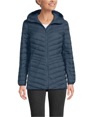 Lands' End Wanderweight Packable Down Hooded Long Jacket - Blue
