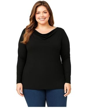 Standards & Practices Plus Size Long Sleeve Boat Neck Knit Top - Black