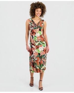 Kasper Printed Sleeveless Cowl Neck Top Midi Skirt - White