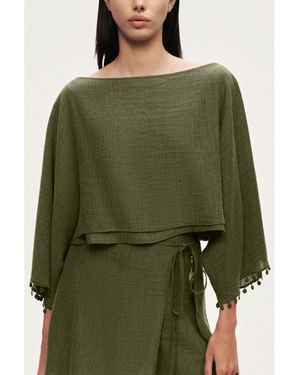 Nocturne Cropped Boat-neck Blouse - Green