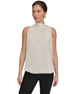 Donna Karan Sleeveless Twist-front Drape Blouse - Gray