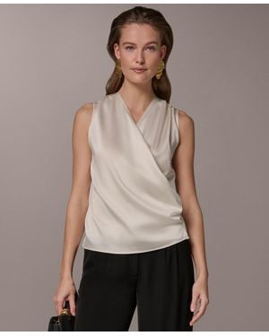 Donna Karan Short-sleeve Draped Neck Blouse - Natural