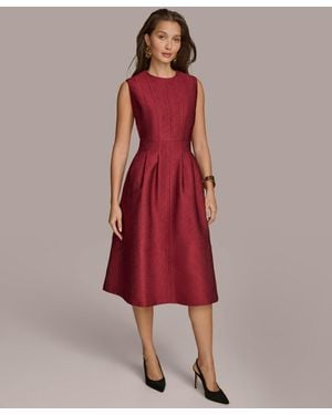 Donna Karan Jacquard Solid Fit And Flare Dress - Red