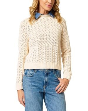 Central Park West Hazel Denim Collared Pointelle Sweater - Blue