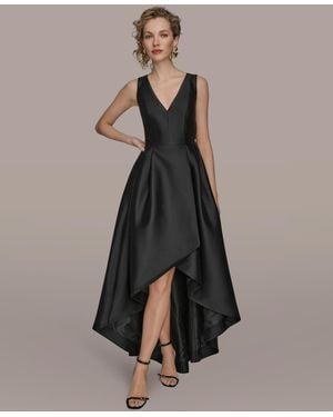 Donna Karan Sleeveless Asymmetrical V-neck Ball Gown - Black