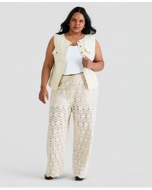 And Now This Trendy Plus Size Embellished Crochet Wide-leg Pants - Natural
