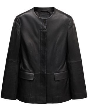 Mango Crew-neck Leather Blazer - Black