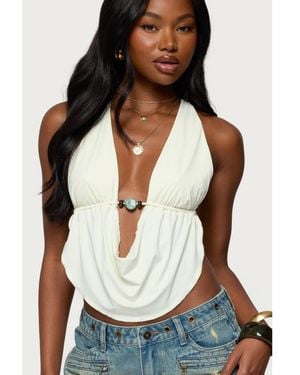 Edikted Strappy Backless Cowl Neck Top - Green
