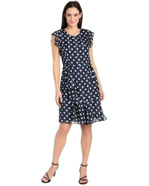 R & M Richards Printed Metallic-stripe A-line Dress - Blue
