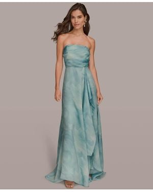 Donna Karan Floral Print Strapless Ball Gown - Blue