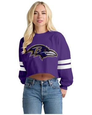 Spirit Jersey Baltimore Ravens Oversized Cropped Stripe Long Sleeve T-shirt - Purple