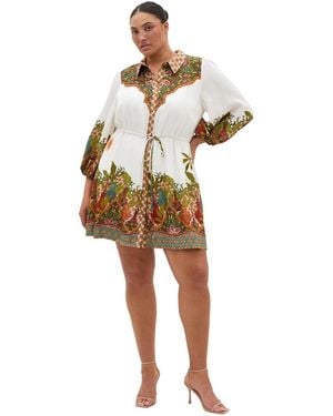 City Chic Plus Size Fools Paradise Print Collared Mini Dress - White