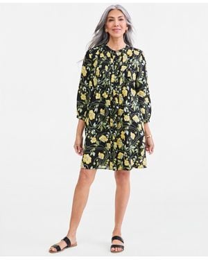 Style & Co. Printed Pintuck Shift Dress - Green