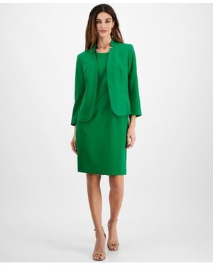 Le Suit Petite Cutout Kissing Jacket & Sheath Dress Suit Set - Green