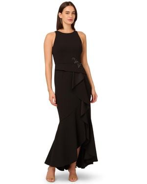 Adrianna Papell Cascading-ruffle Crepe Gown - Black