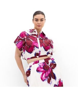 City Chic Holiday Bloom Print Shirt - Pink