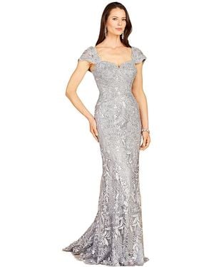 Lara Long Bell Sleeve V-neck Beaded Gown - White