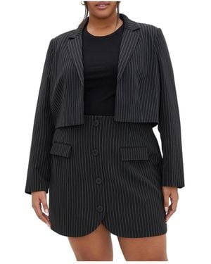 City Chic Payton Pinstripe Jacket. - Black