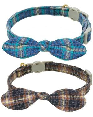 Aronkl Bowtie Cat Collar With Bell Breakaway Kitten Collars Removable Bow Cotton Stylish - Blue