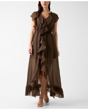 Guess Maelys Ruffled V-neck Dress - Brown