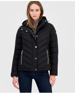 Michael Kors Hooded Bibbed Packable Puffer Coat - Blue