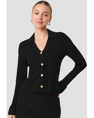 French Connection Crinkle Knit Pointelle Long-sleeve Top - Black