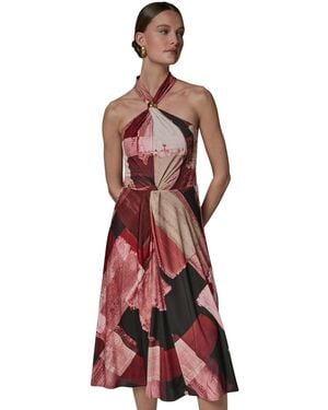 Donna Karan Printed Halter Neck Dress - Brown