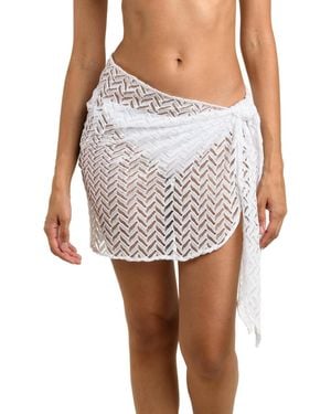 La Blanca Sandbar Social Crochet Asymmetrical Self Tie Sarong - White