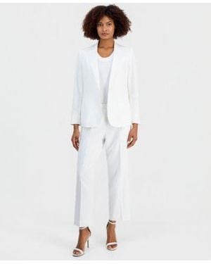 Anne Klein Linen Blend Notched Collar One Button Blazer Sleeveless Sweater Ankle Pants - White