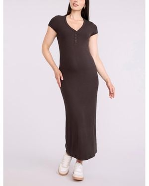 Motherhood Maternity Short Sleeve Henley Bodycon Maxi Dress - Purple
