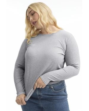 June + Vie June + Vie Plus Size Ribbed Crewneck Top - Gray