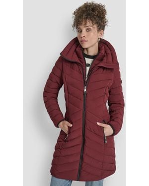 DKNY Bibbed Packable Puffer Coat - Red