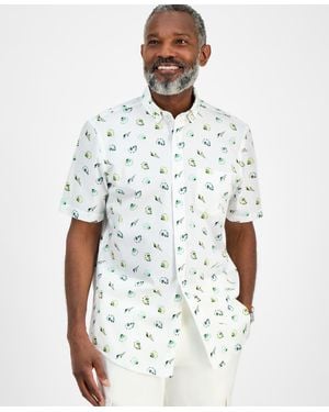 Club Room Short Sleeve Seashell Print Button-down Shirt - White