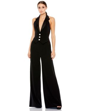 Mac Duggal Black Tuxedo Halter Jumpsuit